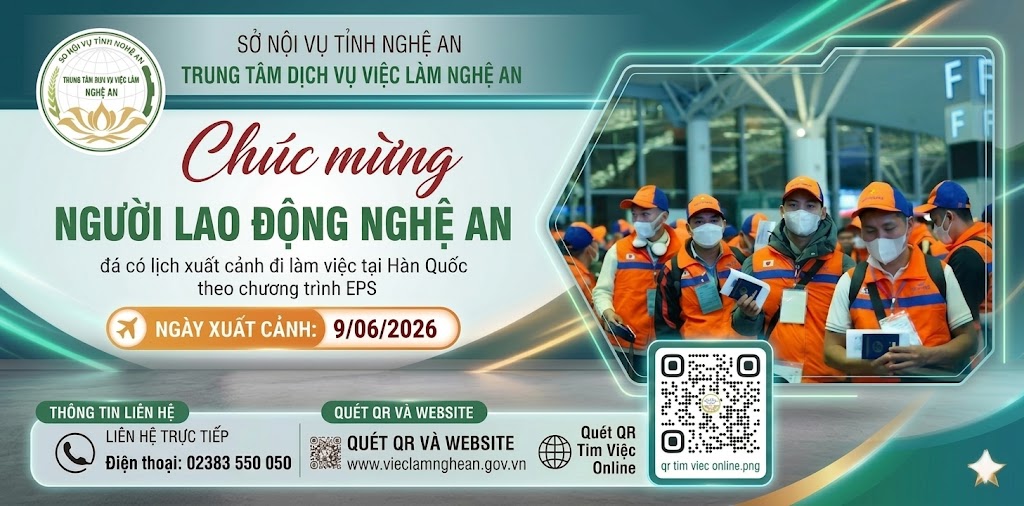 THÔNG BÁO KẾ HOẠCH TẬP TRUNG XUẤT CẢNH NGÀY 09/06/2026 CHƯƠNG TRÌNH EPS HÀN QUỐC