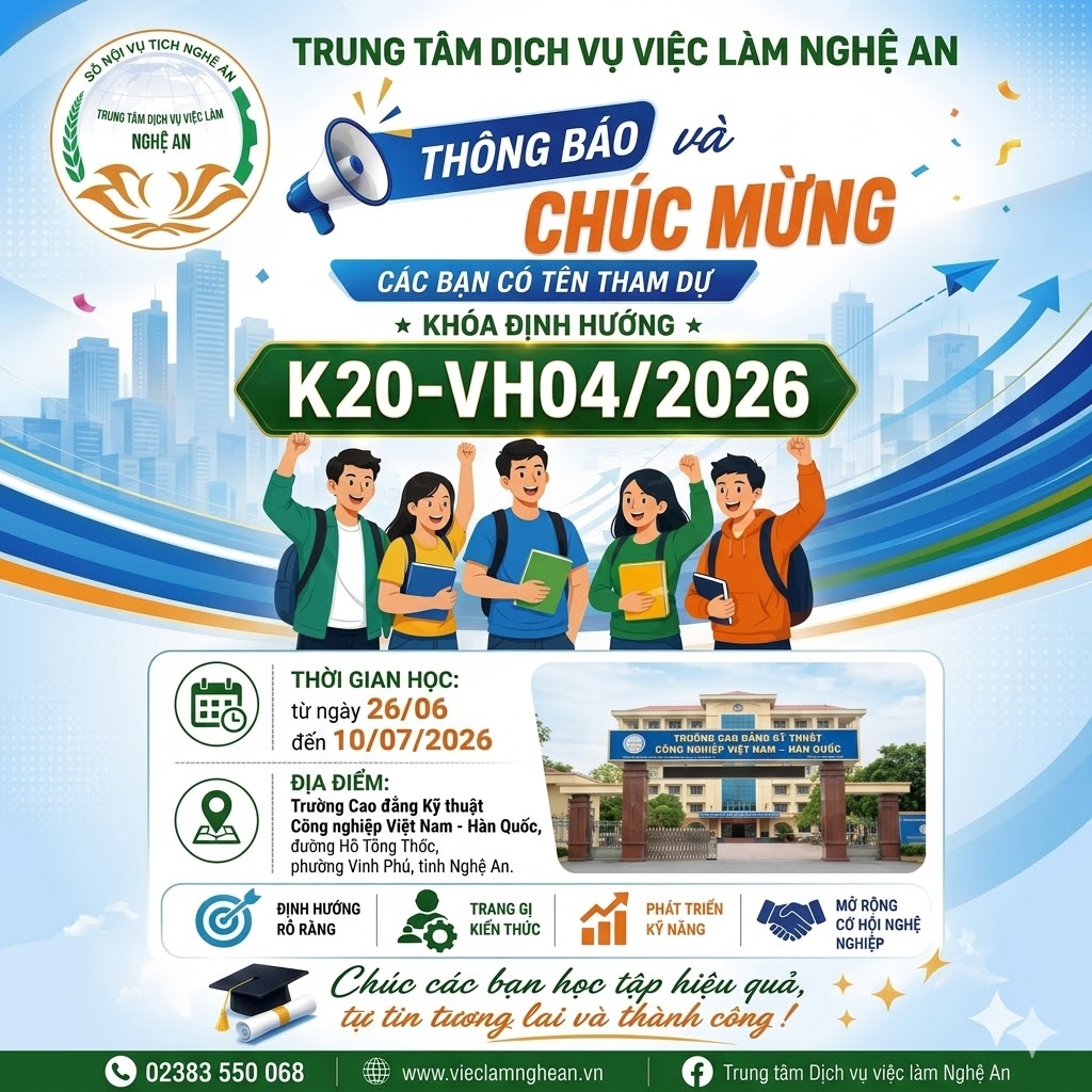 Thông báo kế hoạch tổ chức đào tạo giáo dục định hướng Khóa K20-VH04/2026